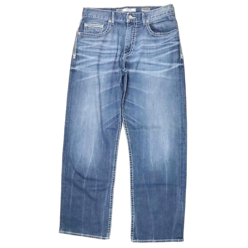 BKE Seth Blue Straight Leg Denim Wiskered Classic Jeans‎ Mens Size 33x31